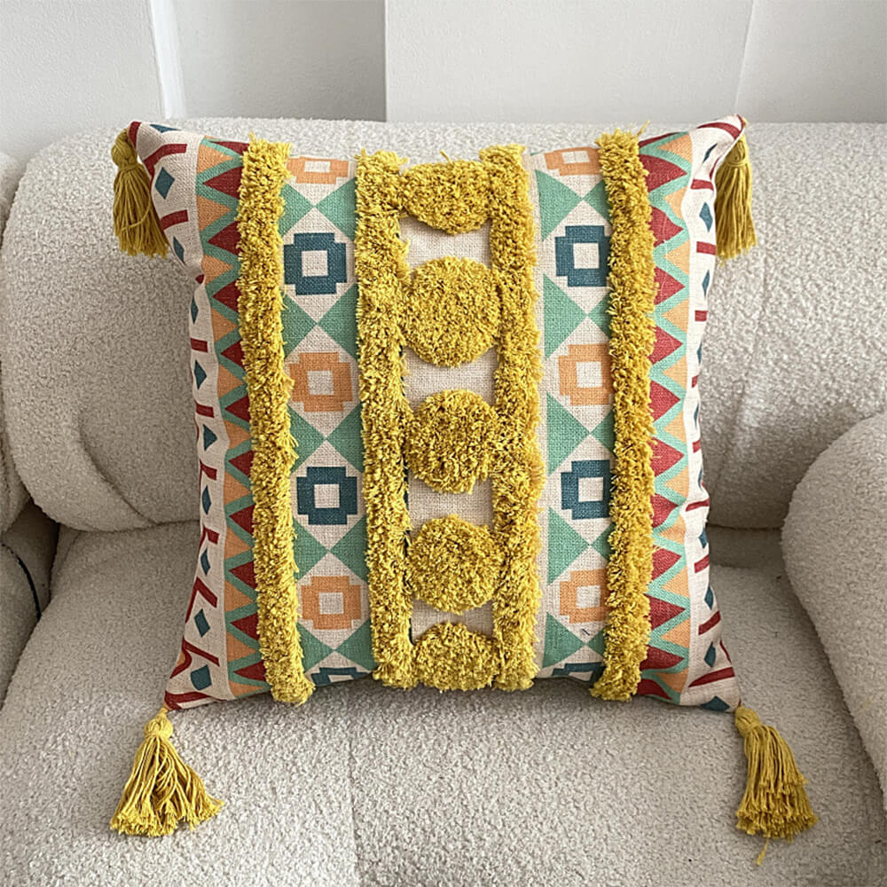 Moroccan inspired decorative throw pillow with tassel
