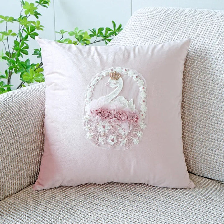 Pink Cushion Cover with Floral Pattern – Decorative Pillowcase for Living Room and Kids Room