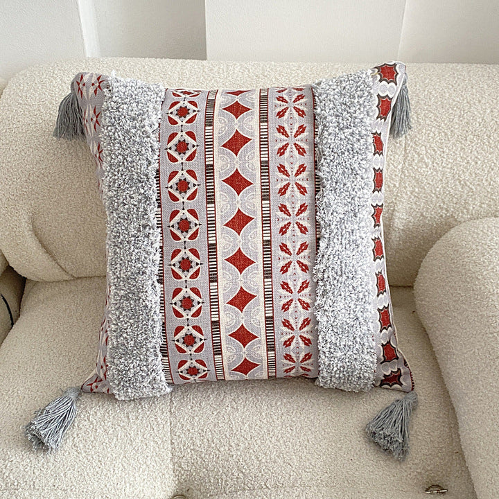 Boho lined fringe throw pillow cover